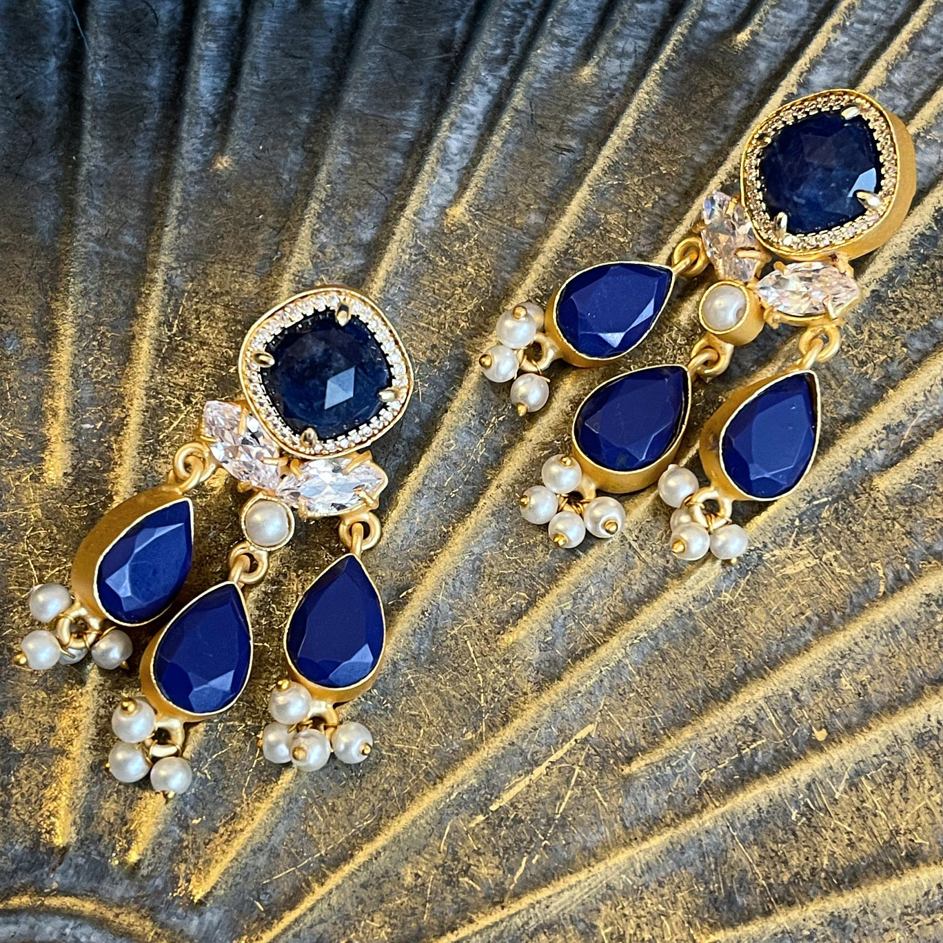 Navy & Swarovski earrings