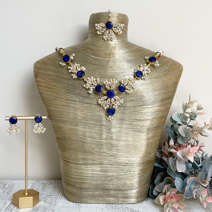 Blue onyx & swarovski necklace set