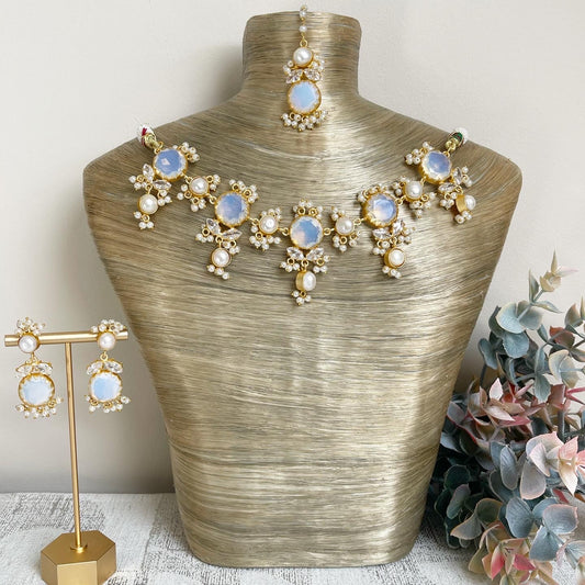 Opalite & pearl necklace set