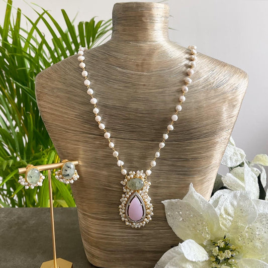 Rose chalcedony & prehnite maala set