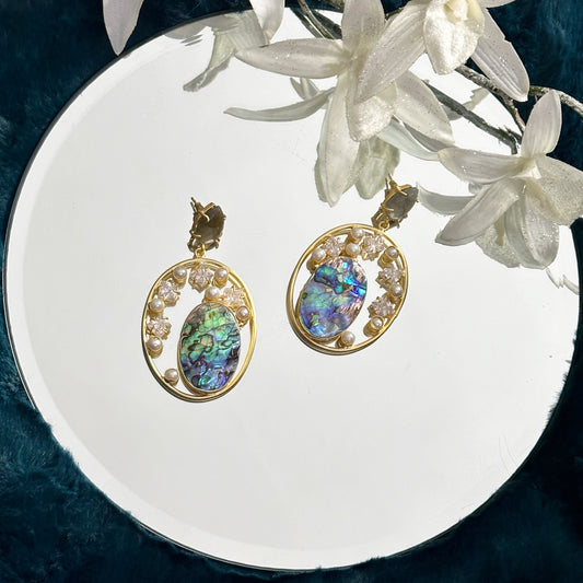 Labradorite mosaic stone & Swarovski earrings