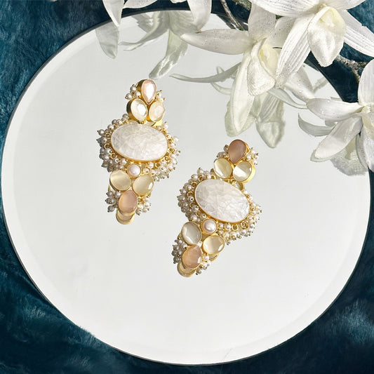 Mosaic pearl & rose quartz earrings