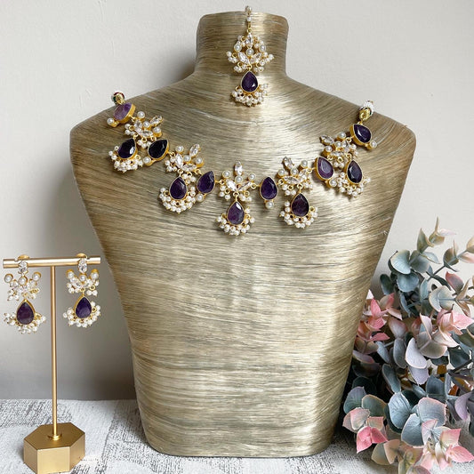 Amethyst & Swarovski necklace set