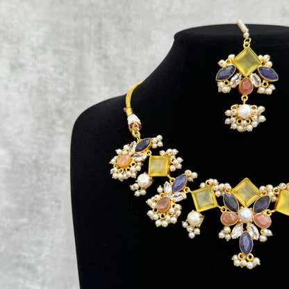 Yellow monalisa multi necklace set