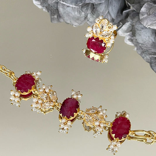 Ruby & swarovski bracelet set