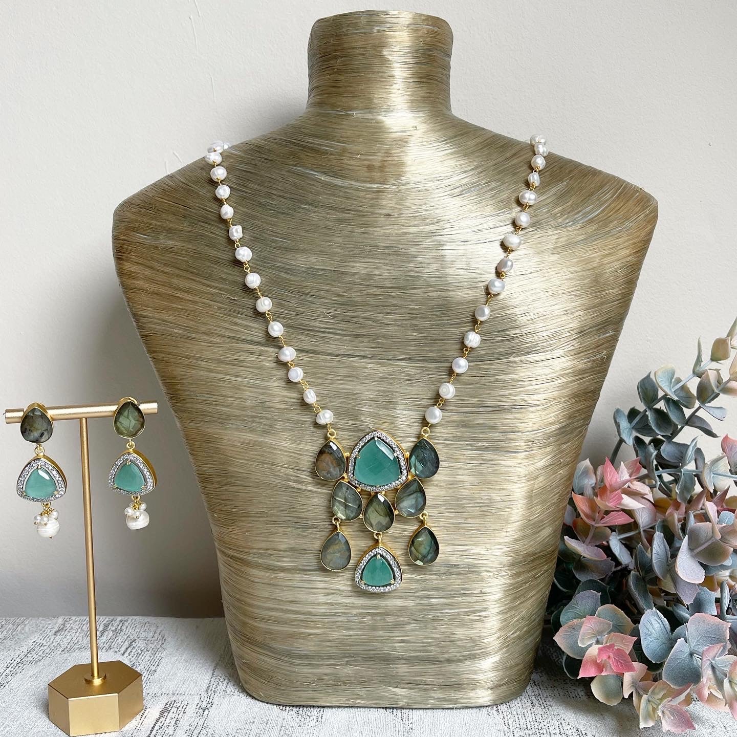 Labradorite & teal maala set