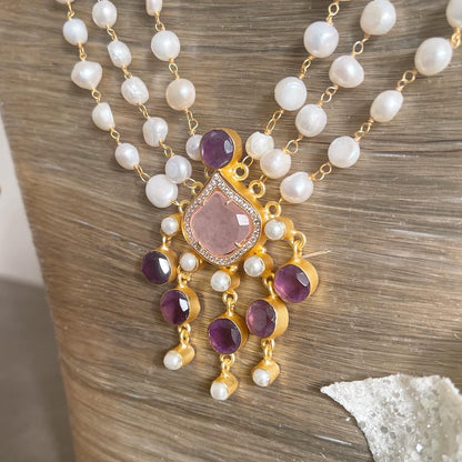 Amethyst & rose quartz maala set