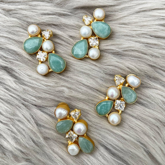 Amazonite & pearl earrings