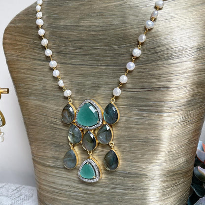 Labradorite & teal maala set