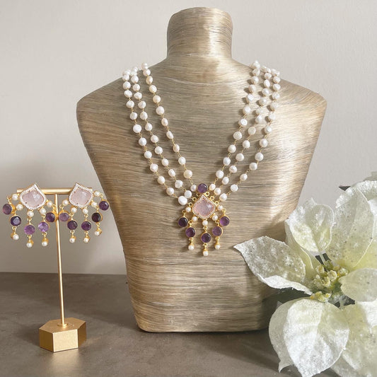 Amethyst & rose quartz maala set