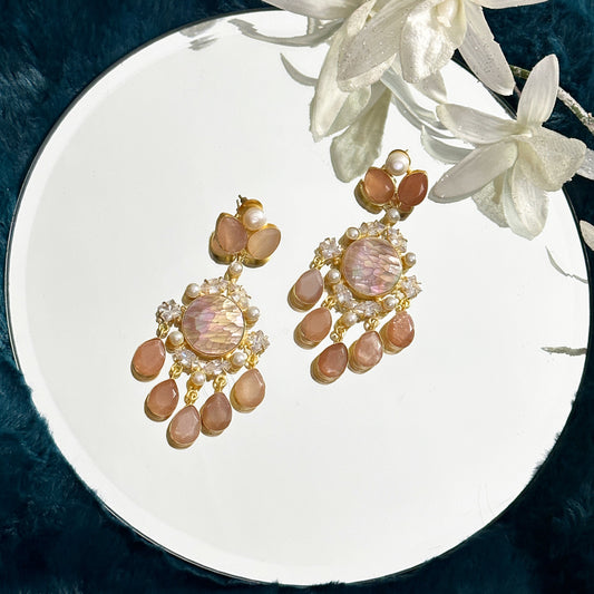 Peach moonstone & swarovski earrings