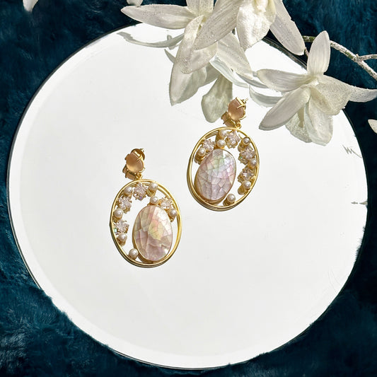 Peach mosaic stone & swarovski earrings