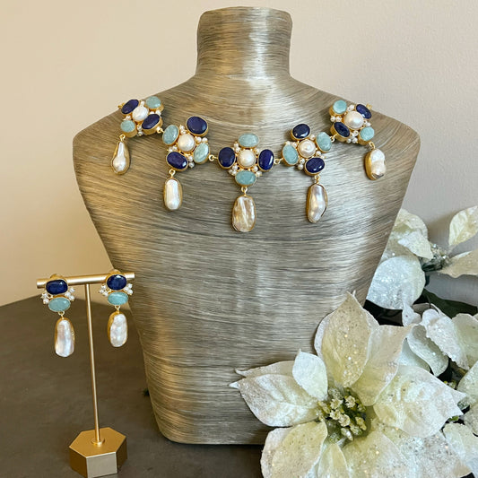 Navy & amazonite necklace set