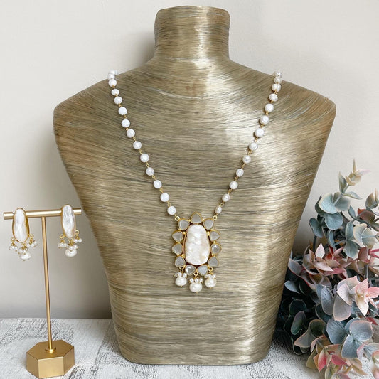 Keshi pearl & selenite maala set