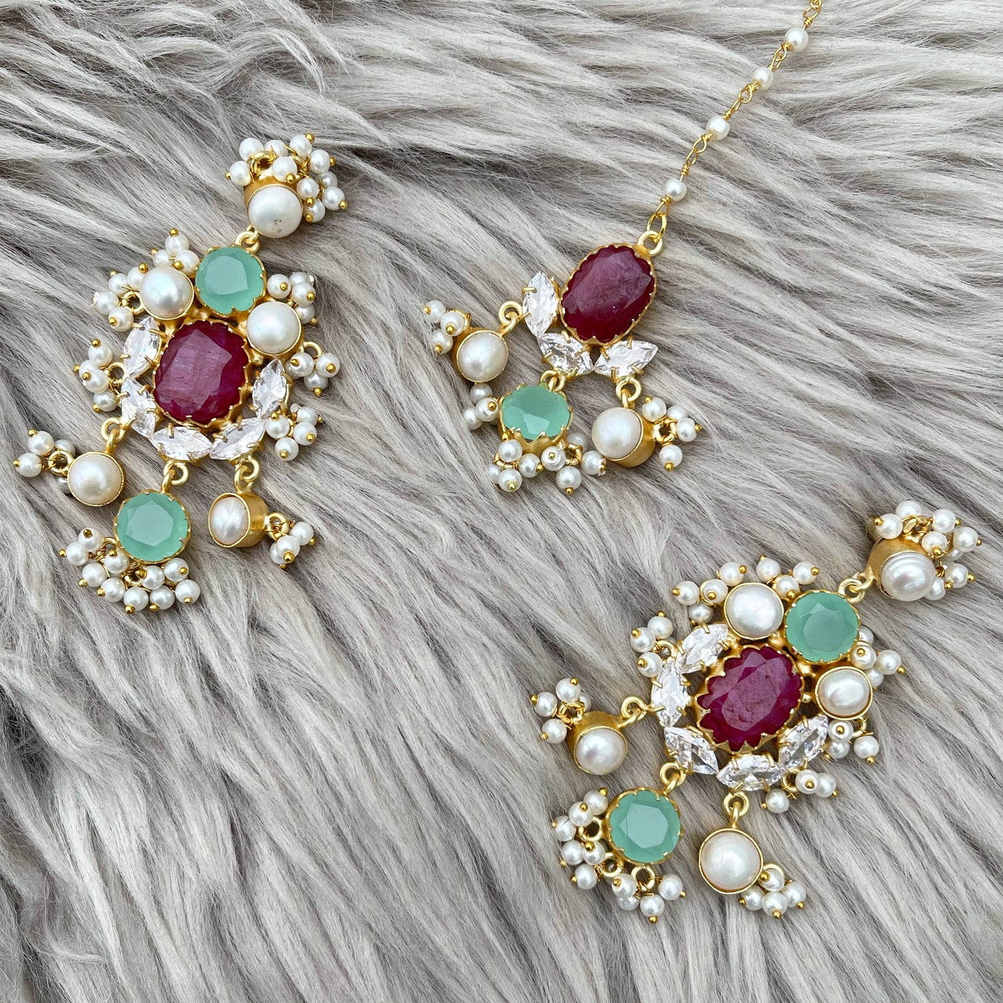 Mint chalcedony & ruby tikka set